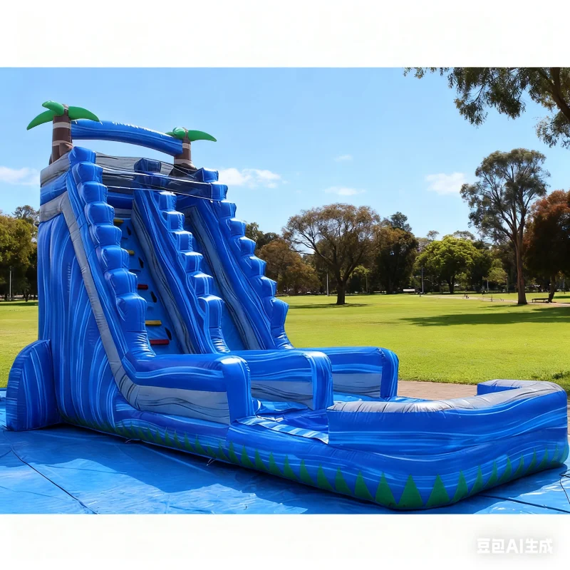 شريحة تجارية مع ألعاب نطاطة عملاقة لحمام السباحة هدية عيد ميلاد للأطفال منزلق مائي مزدوج قابل للنفخ مع منفاخ