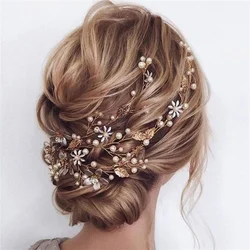 Diadema de flores para mujer y niña, accesorios para el cabello, novia, boda, vid, perla, pieza nupcial, hoja, joyería de moda, nuevo