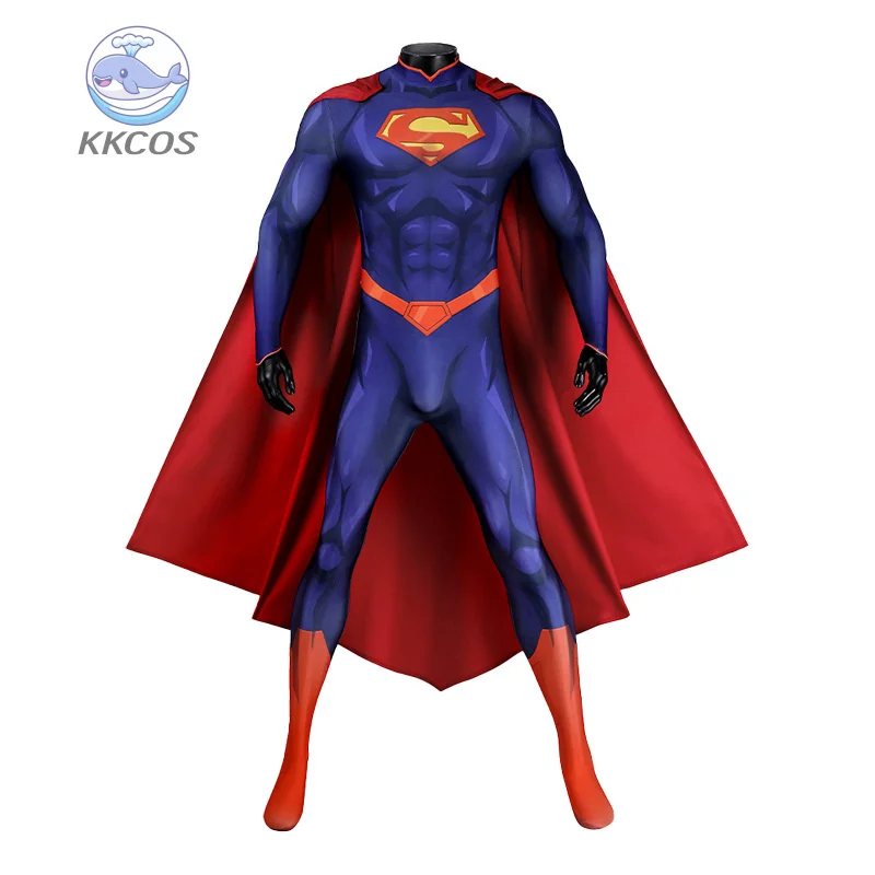 

Superhero Cosplay Costume Bodysuit Red Blue Cape Halloween Party Carnival Uniform Christmas Role Play Outfit KKCos