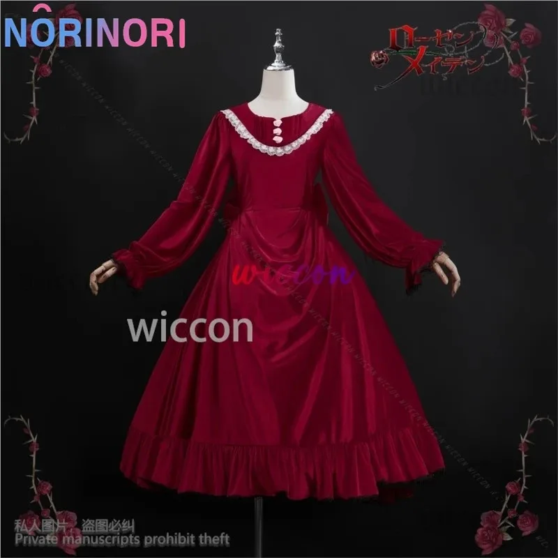 애니메이션 신쿠 코스프레 로젠 메이든 의상 레드 벨벳 드레스 로리타 모자 헤드웨어 가발 여성용 할로윈 파티 맞춤 제작