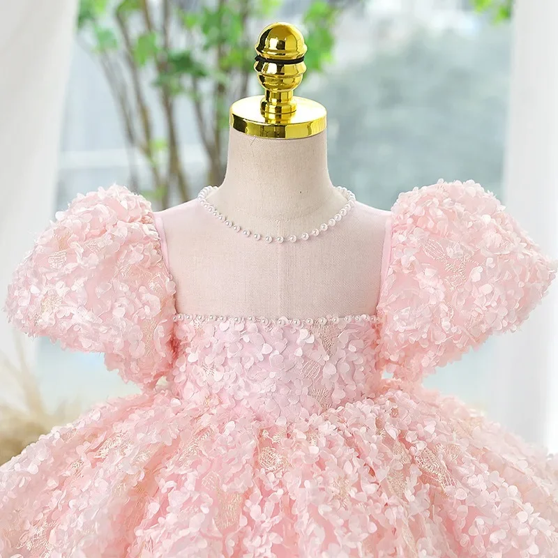 Flower Gril Dress Summer High Children's Princess Pink Sweet Wedding Little Girl Birthday Performance Wedding Party Dress Events