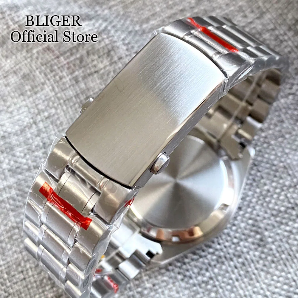 Bliger luxo 40mm velocidade cronógrafo relógio de quartzo para homem vk63 movimento preto verde dial data automática aço inoxidável pulseira
