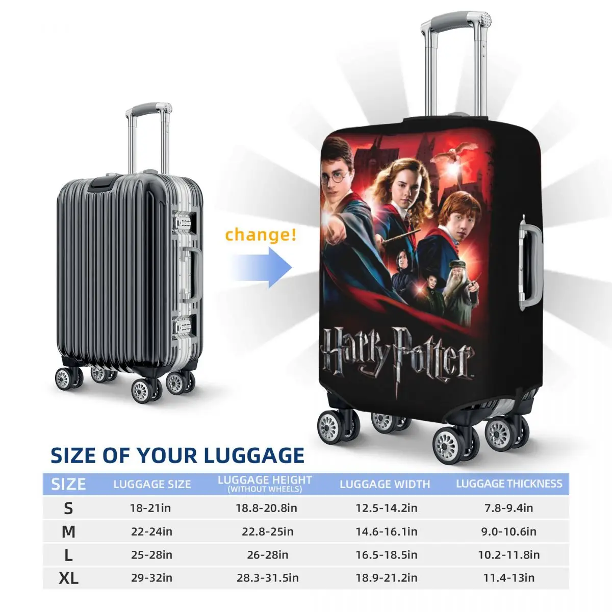 H-HARRY P-POTTER Movie Suitcase Cover Travel Protector Vacation Useful Luggage Case