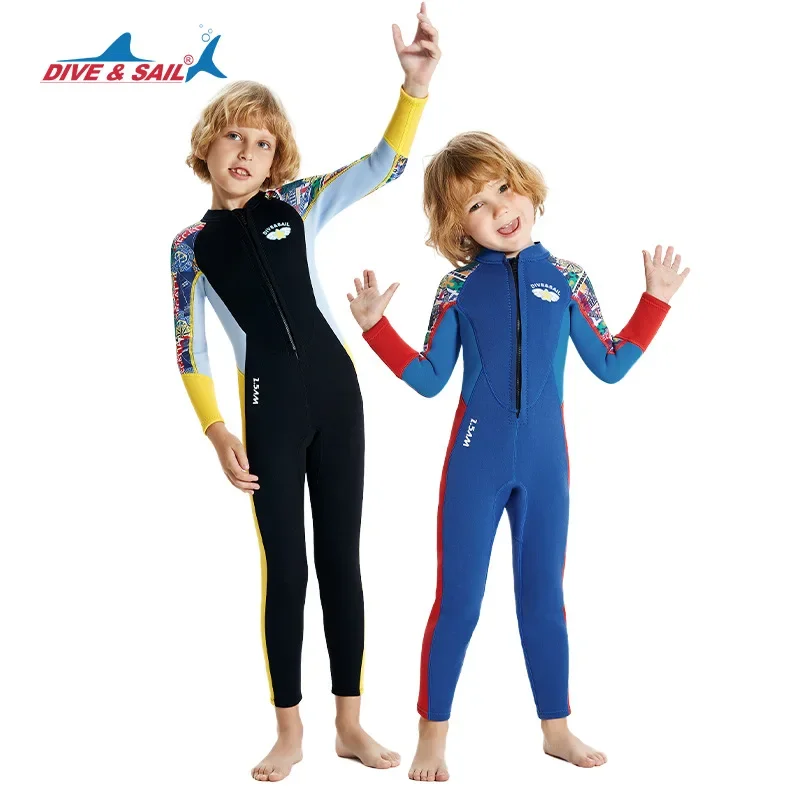 

Children's 2.5mm Neoprene Wetsuit One Piece Long Sleeves Warm Thickened Diving Snorkeling Swimming Surfing Suit Kids Swimsuit