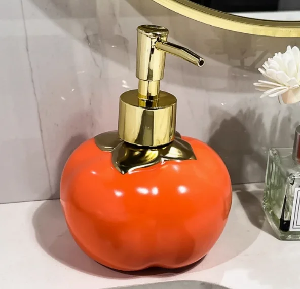 Botella de almacenamiento de jabón de manos de caqui de cerámica, baño, gel de ducha de hotel, champú, botella de almacenamiento de agua desmaquillante, 1 ud.