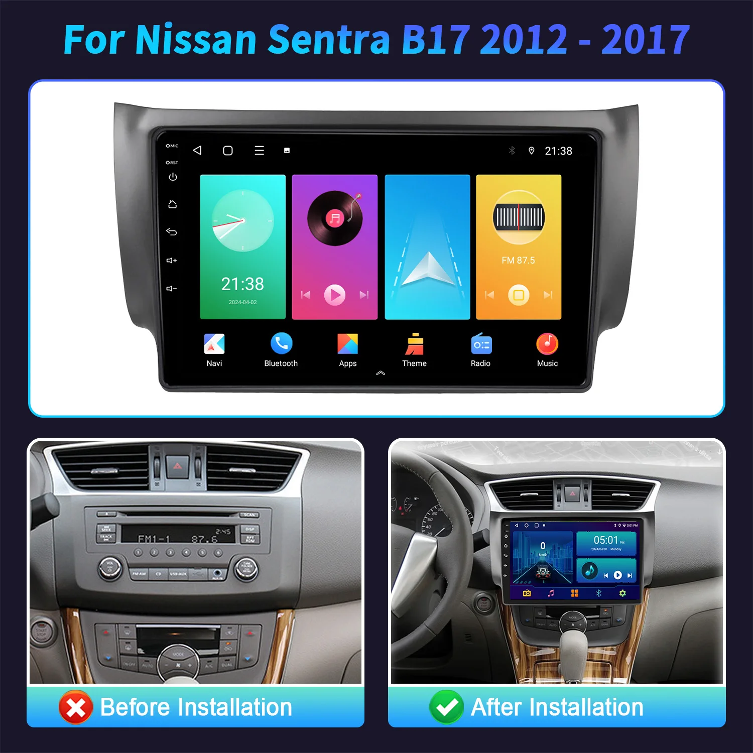 Car Radio Multimedia Navigation For Nissan Sentra B17 2012 - 2017 Wireless Carplay Stereo Head Unit Screen 2DIN Universal 4G