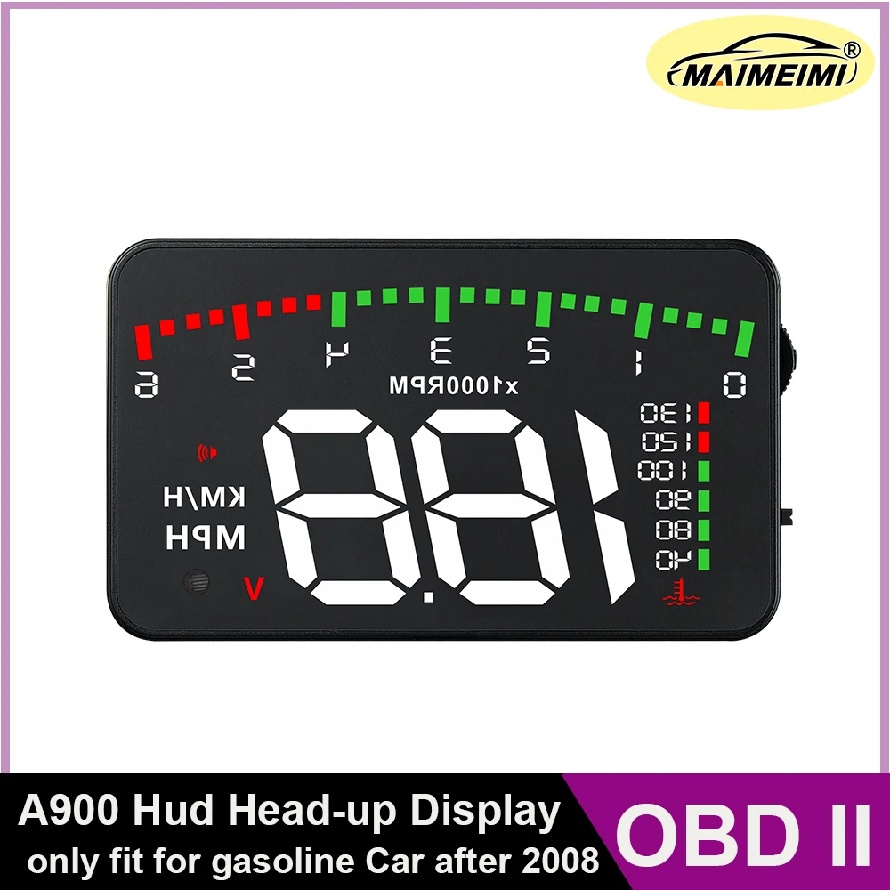

Проекционный дисплей OBD2 HUD A900 с отображением температуры воды, частоты вращения двигателя, напряжения, автоматической сигнализацией о превышении скорости и бортовым компьютером.