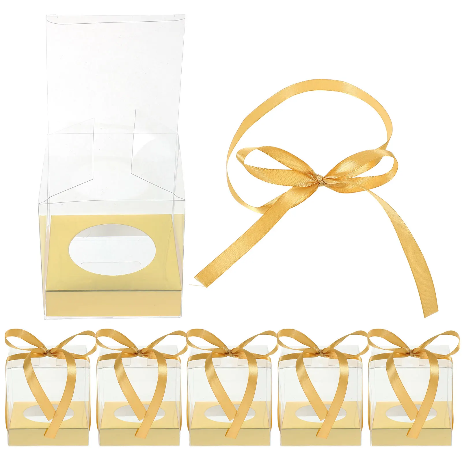 

30 Pcs Cake Box Transparent PET 9x9x9cm Black Ribbon Reusable Plastic Bakery Packing Display Mousse Cupcake Gift Container