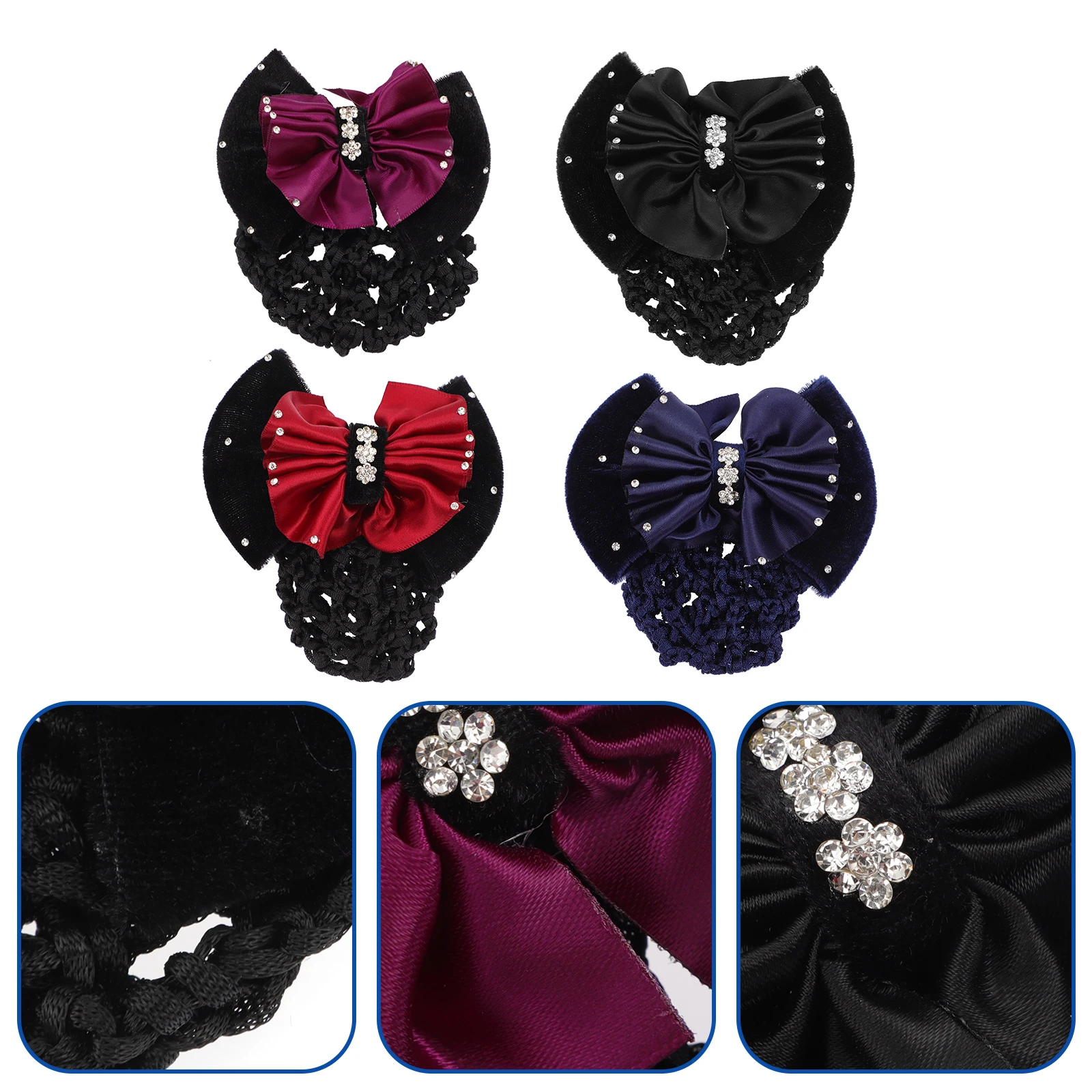

4Pcs HairNets Women HeadFlower Bowknot Decorated Snoods ElasticHairnet Salon Durable Mesh Hairstyle