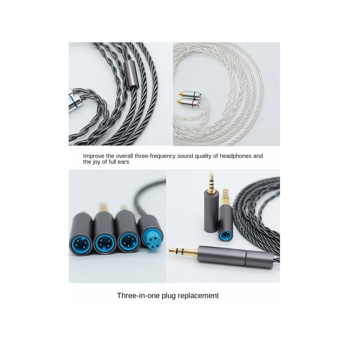 アップグレードケーブル3in1シルバーメッキie300 ie600 ie900mmcxブラックグレー用