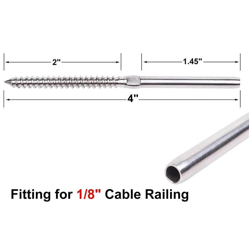 AT19-30Pcs Swage Lag Screws Left & Right For 1/8 Inch Cable Railing System Stair Deck Wood Post Balusters Decking Hardware