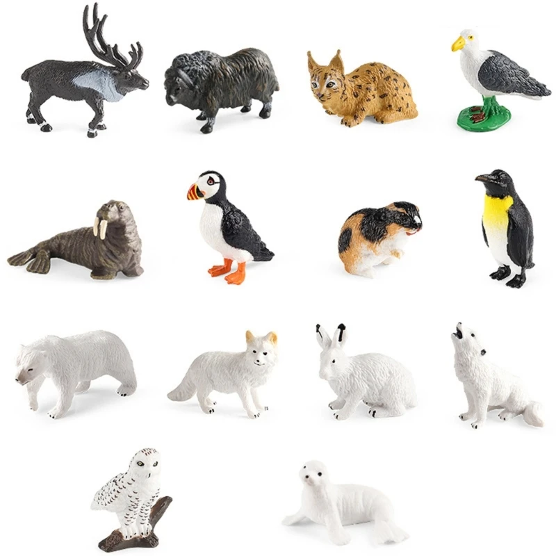 Q0KB-Juego figuras animales en miniatura, juguete ZooAnimal, figurita sólida, rellenos bolsas para niños, 14 Uds.