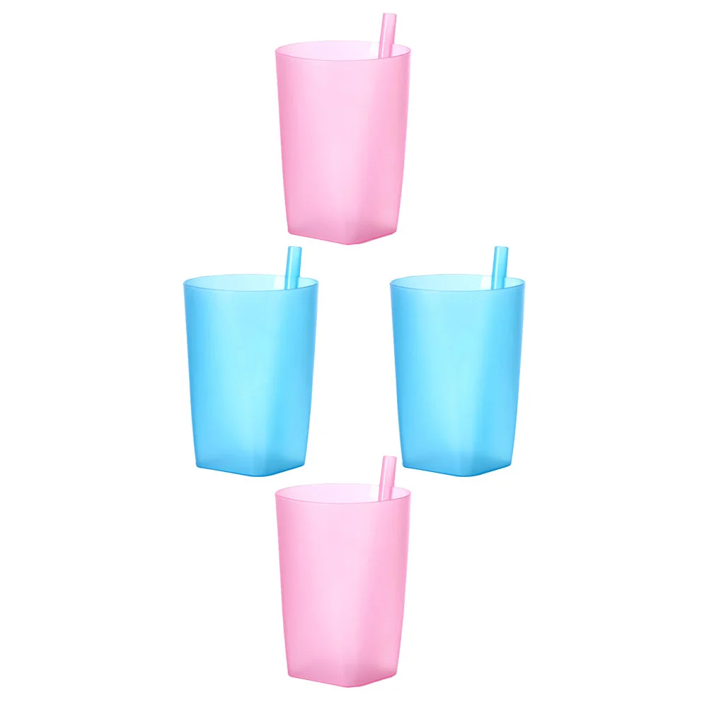 4pcs Colored Straw Cups Reusable Water Cup Children Water Cup Juice Cup Kids Cup 350ml candy color cups