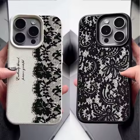 Letter Black Lace Case For RENO 15 15F 11F 12F 14 PRO 10 5 Lite 5F OPPO A3 A5 A6 PRO A2 A3X A5X A40 A94 PU Leather Soft Cover
