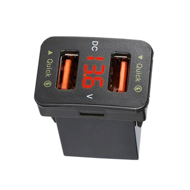 652F Car Dual USB Ports Fast Automatic Adapter LED Voltmeter Socket for-Toyota 12V-24V