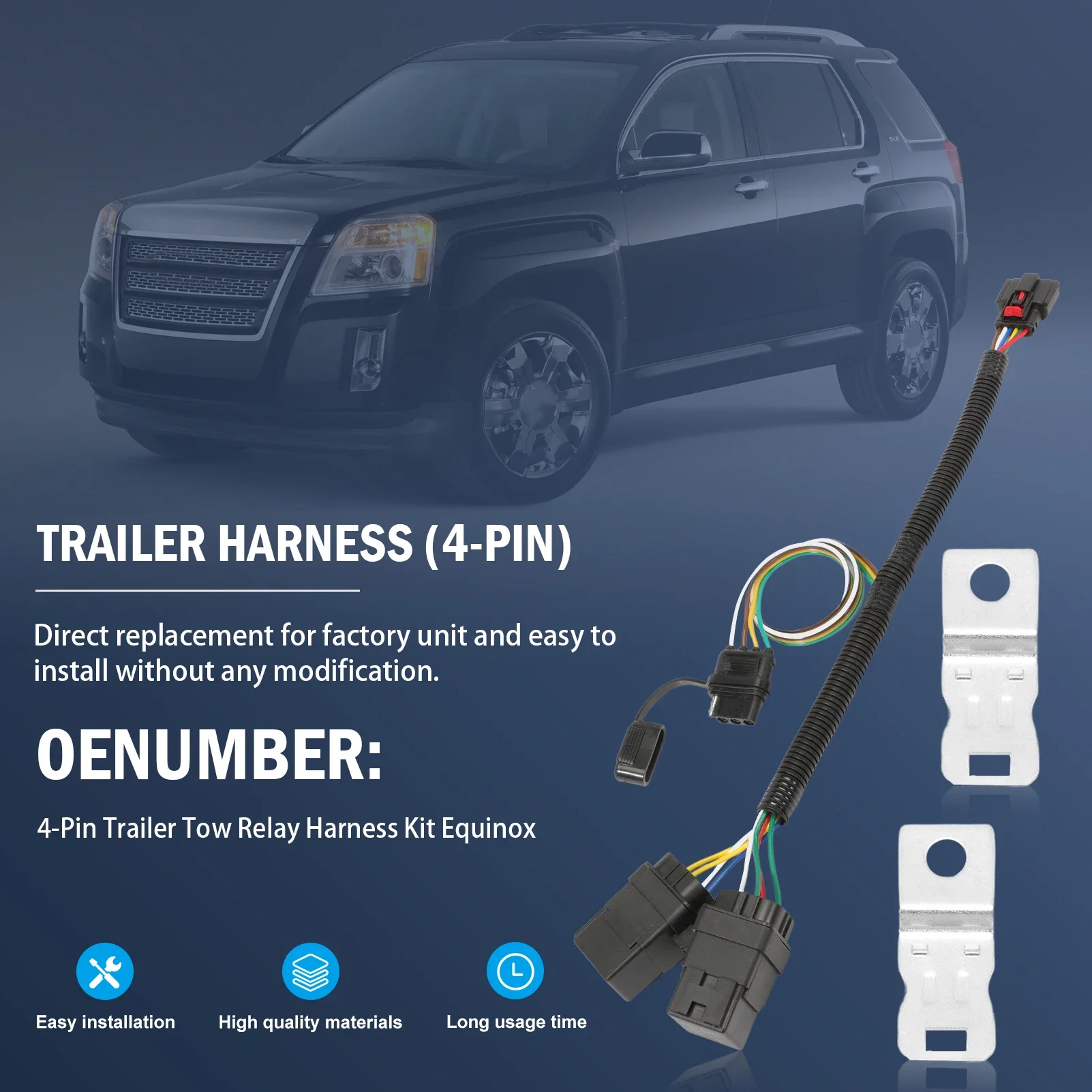 4-Pin Trailer Tow Hitch Wiring Connector Relay Harness Kit for 2018-2024 Chevrolet Equinox for GMC Terrain