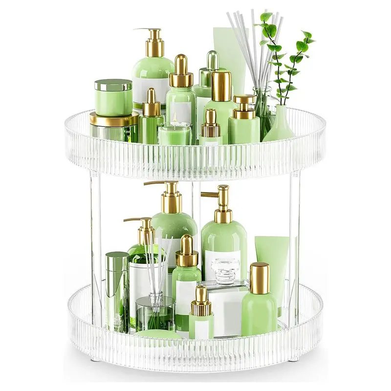 ABUN 2 Tier Clear Rotating Storage Tray, Lazy Susan Bathroom Countertop Organizer for Cosmetics Perfume Spices