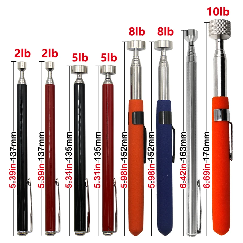 Strong Magnetic Suction Rod Orange Red Handle Magnetic Pickup Stainless Steel Antenna Retractable Suction Iron Rod