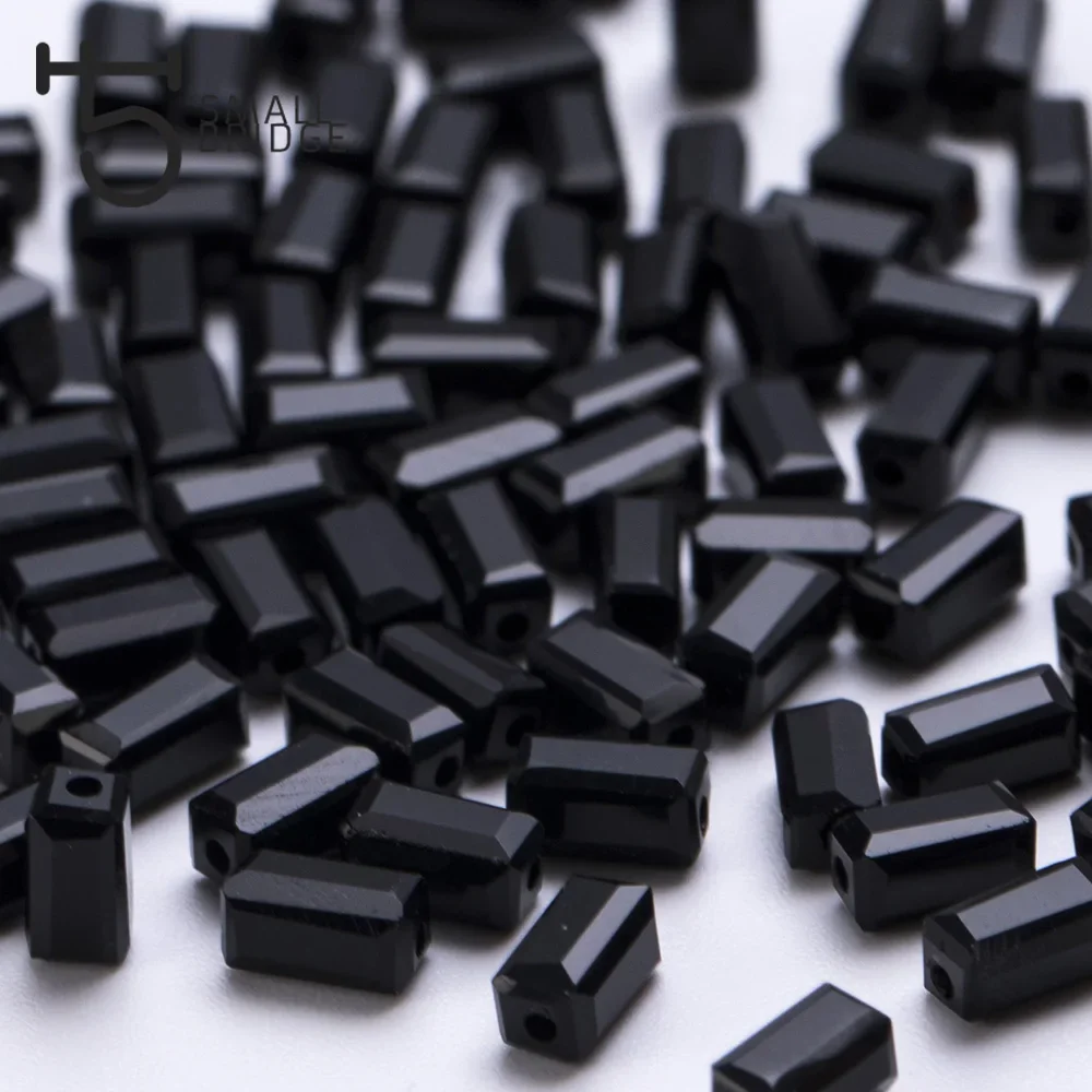 2*4mm Small Faceted Black Glass Beads for Jewelry Making Costume Decoration Women Diy Perles Long Cube Beads Wholesale Y002