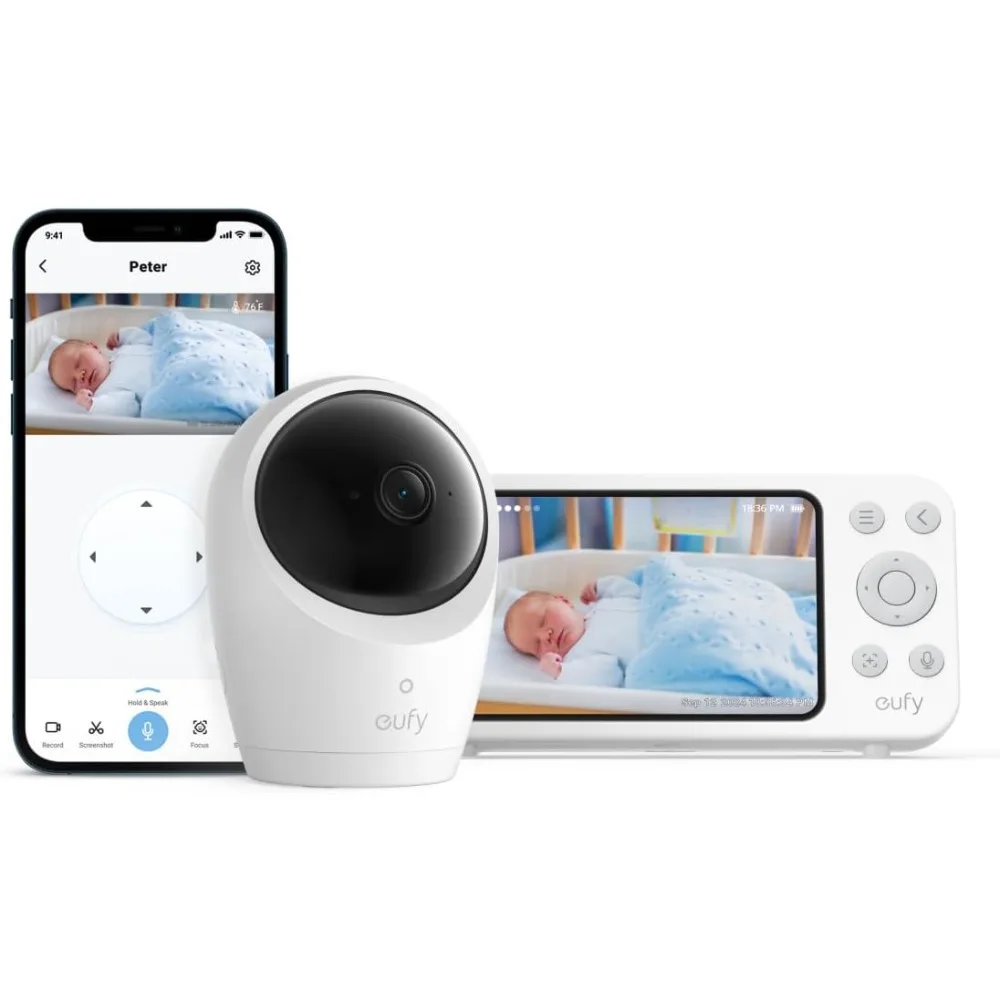 eufy Baby Monitor E20 dengan 2 Kamera, Layar Terpisah, Kamera HD 2K, Layar 5'' 720p