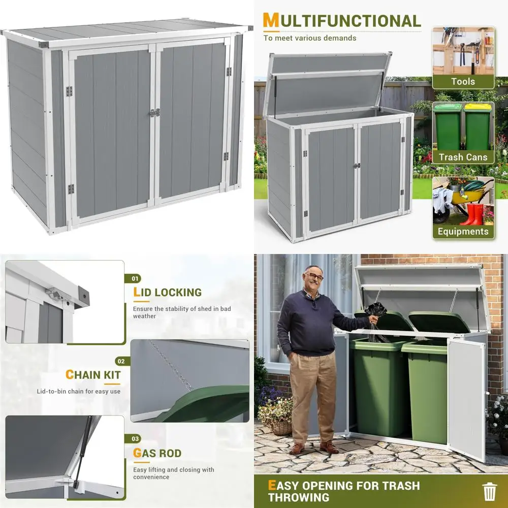 

Наружный атмосферостойкий навес из смолы для хранения вещей с 41-дюймовыми кубическими футами, напольными, газовыми пружинами и запираемыми дверями.