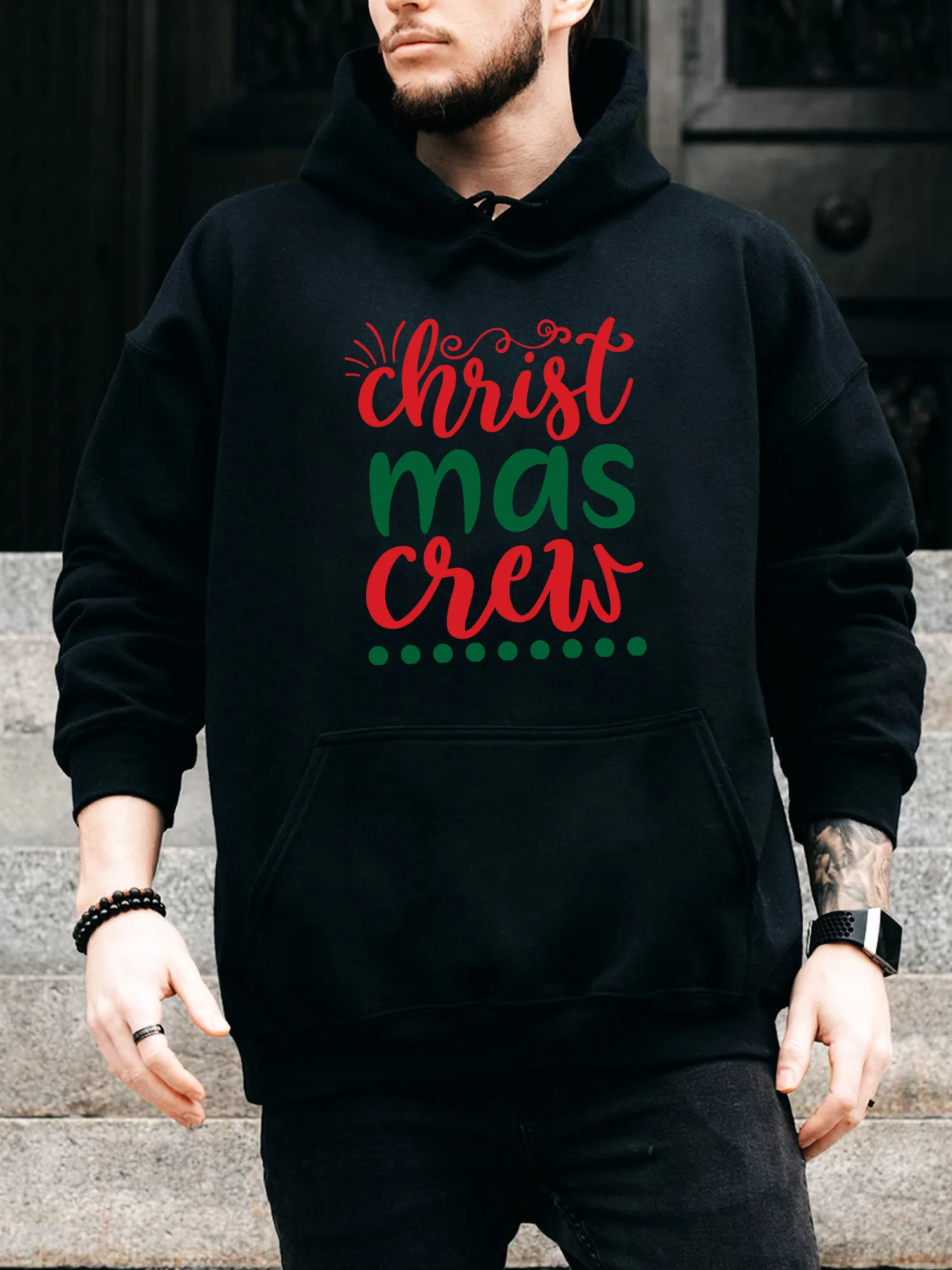

Мужская толстовка на шнурке Christmas Crew — повседневный удобный черный пуловер, осенне-зимняя толстовка с капюшоном