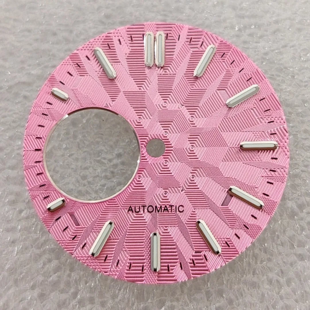 NH38 ساعة الطلب 28.5 مللي متر الأشكال الهندسية الملمس ساعة وجوه الأخضر مضيئة ساعة اكسسوارات لحركة NH38 #2