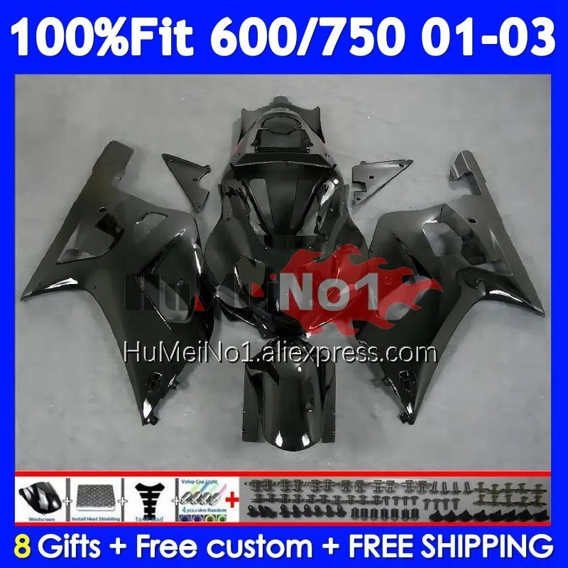 OEM Body For SUZUKI GSXR 600 750 CC K1 GSXR600 Glossy black 102No.18 GSXR-600 GSXR750 01 02 03 2001 2002 2003 Injection Fairings