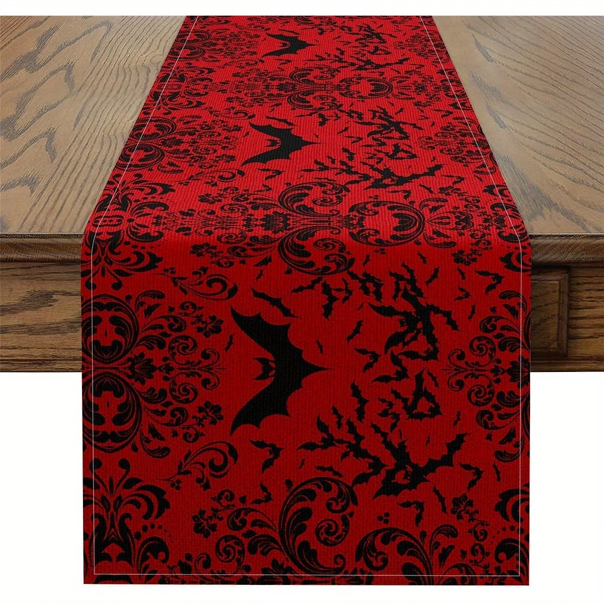 Baroque Gothic Bat Table Runner Vintage Floral Pattern Perfect for Halloween Restaurant and Living Room Decoration