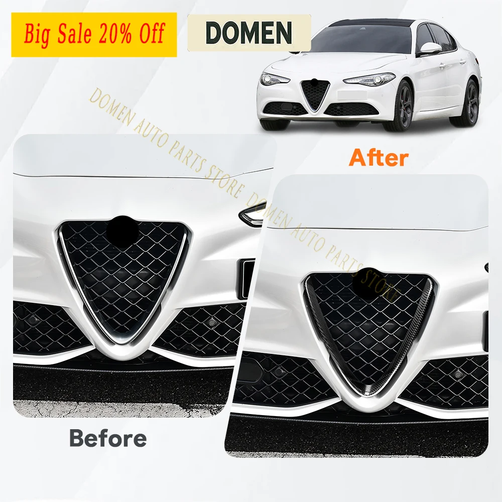 DOMEN Dry Carbon Fiber For Alfa Romeo Giulia 2017 2018 2019 2020 2021 2022 2023 Front Grill Decoration Frame V Shape Frame Acces