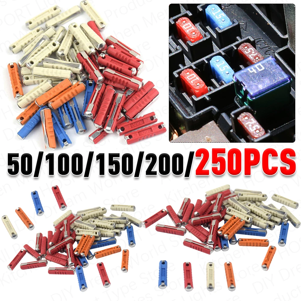 

250-50PCS Continental Car Fuses Type For Vintage Classic Cars Blade Old Style European Automotive Torpedo Fuse Set 5/8/16/25A