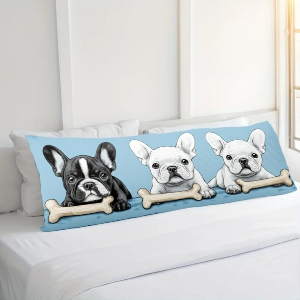 A French Bulldog Long Pillowcase - 20*54 Inches / 50×137 Cm - Double-Sided Cartoon Dog Design, Zipper Closure - Suitable for Bed