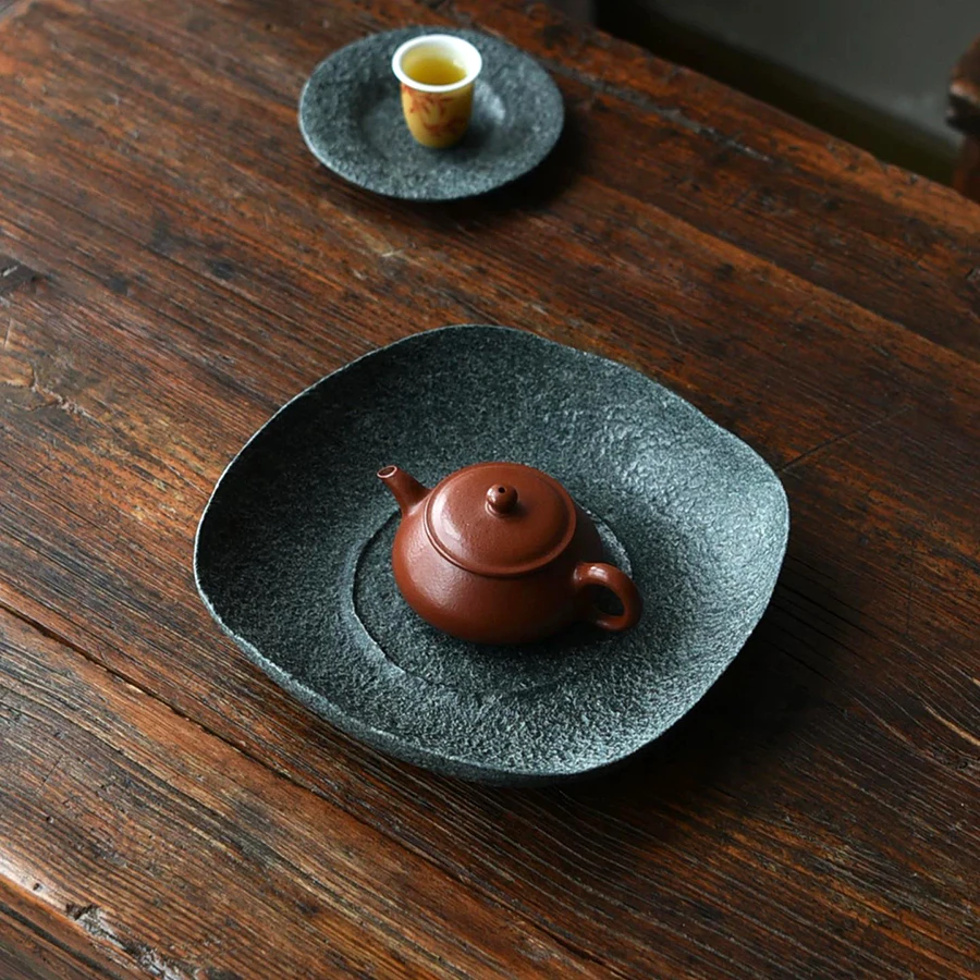 Natural Stone Tea Tray 18cm Hand Carved Wabi Sabi Irregular Raw Edge Gongfu Tea Accessory for Tea Ceremony Home Decor Gift