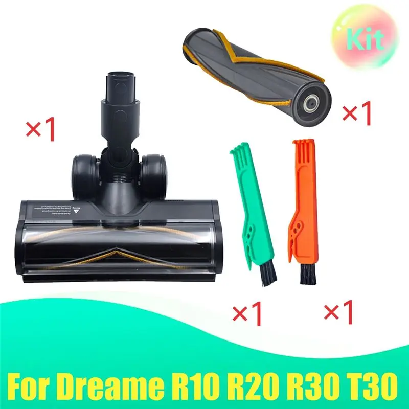 ABJI-Vacuum Electric Floor Brush+Roller Brush With LED Dust Light For Dreame R10 R20 R30 T30 Floor Soft Roller Brush Head