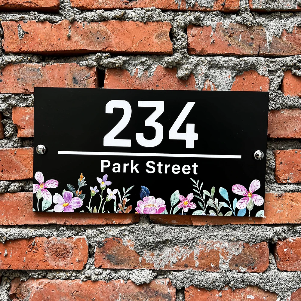 

Personalized Outdoor House Numbers Printed Floral Digital House Plaque Modern Acrylic Door Sign Exterior Street Name Sign