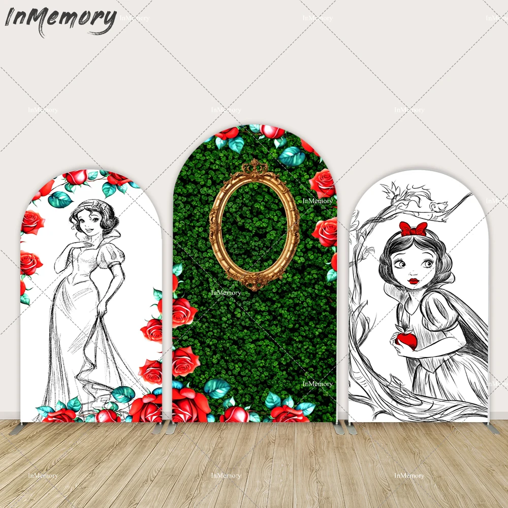 

Disney Snow White Princess Birthday Party Decoration Arch Backdrop Cover Green Grass Wall Newborn Baby Shower Arched Background