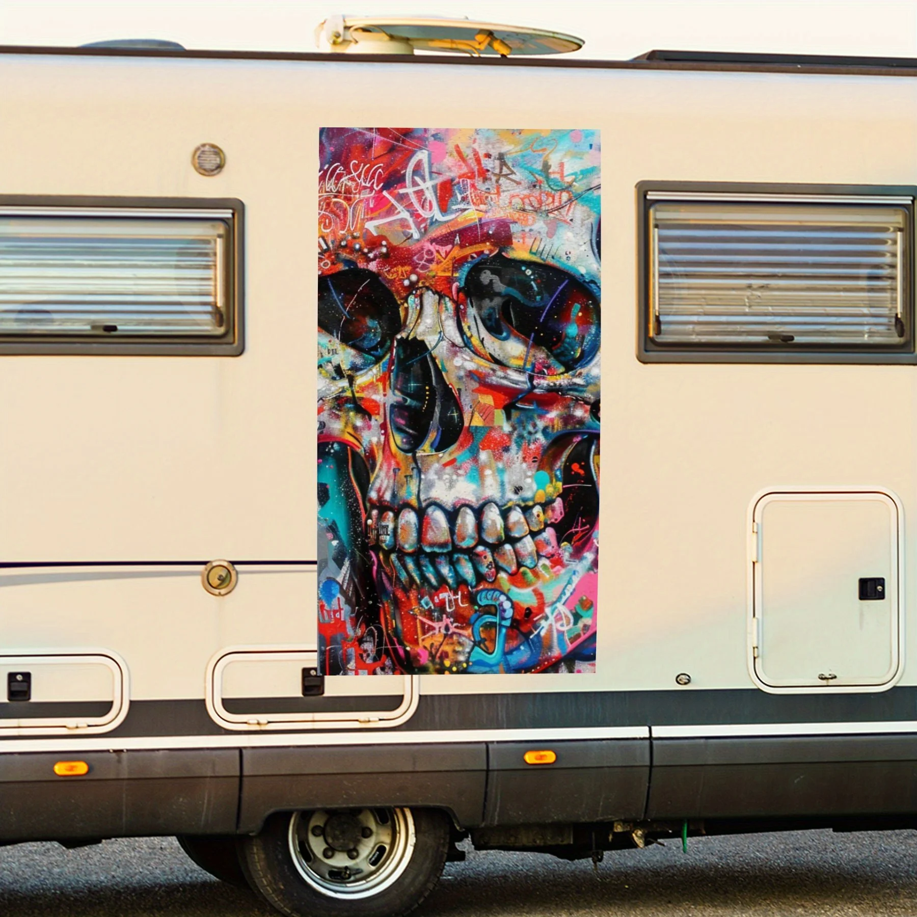 

Острая наклейка-горбан с черепом в стиле граффити, художественная фла для вашего образа автофургона. Виниловая наклейка для двери автомобиля на колесах, водонепроницаемая самоклеящаяся