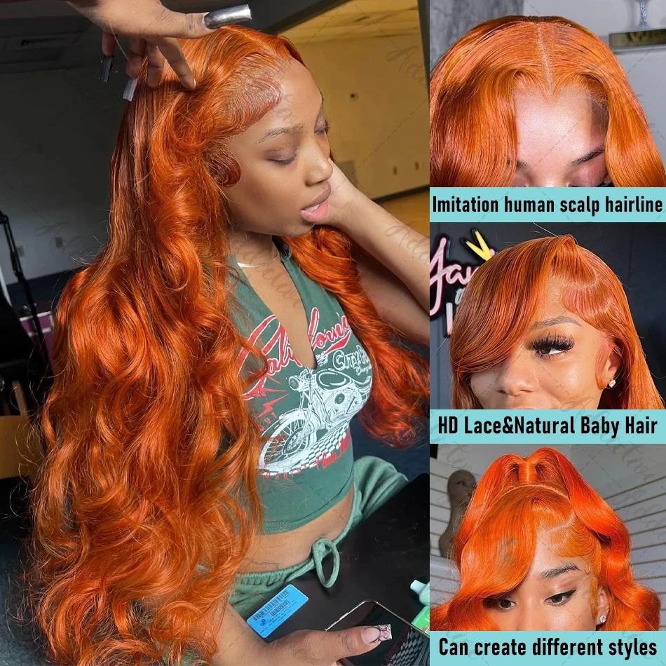 13X6 Human Hair wig 30 inch Lace Front Wig 13X4 Orange Ginger Body Wave Lace Front Human Hair Wig pelucas de cabello 100 humano