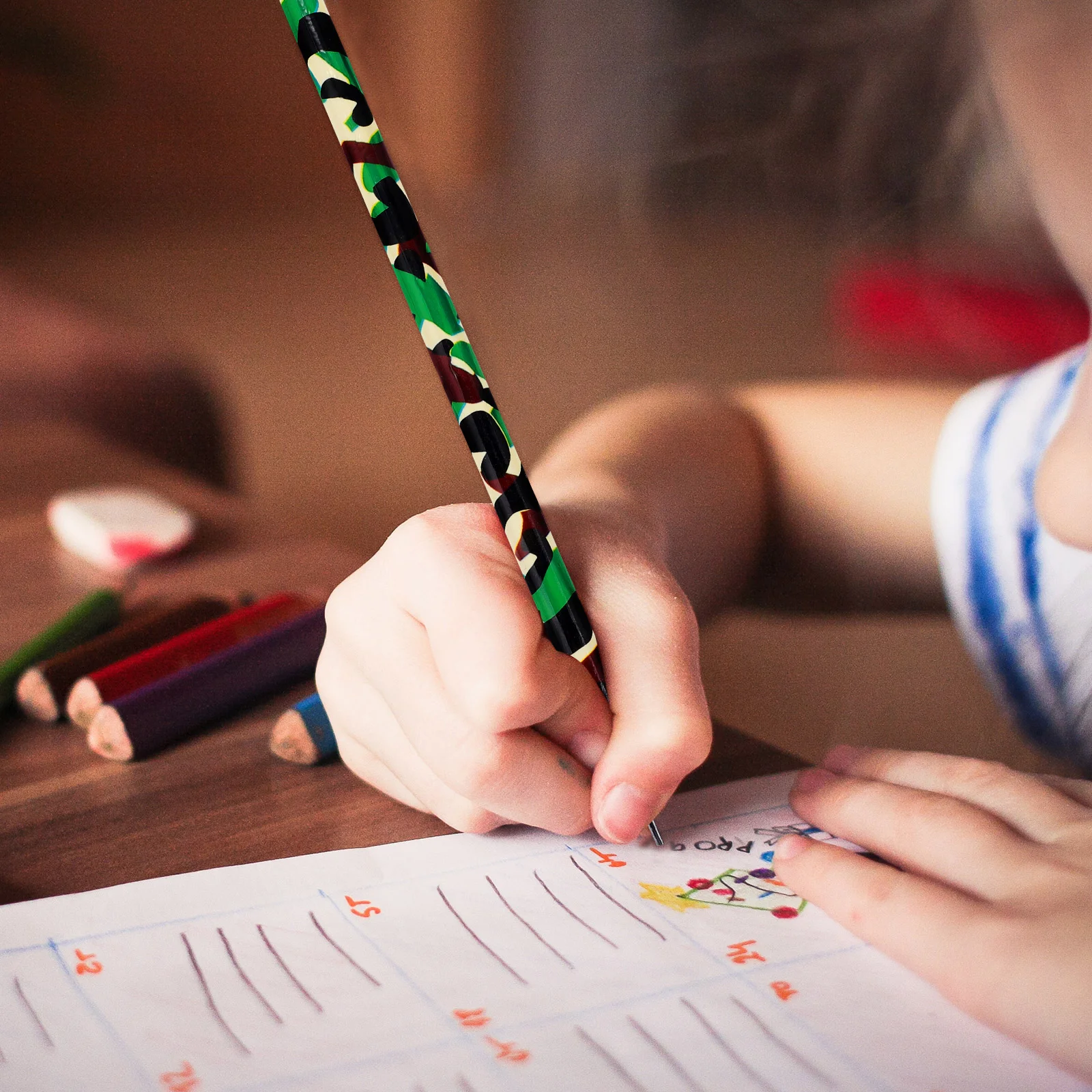 50 Stück Tarn-Bleistifte für Lehrer, großes Holz, personalisierbar, für Kinder und Kinder