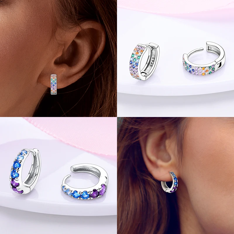جديد في 925 الفضة أقراط للنساء تمهيد الملونة الزركون حلية مزدوجة هوب أقراط غرامة الزفاف عيد الحب مجوهرات هدايا