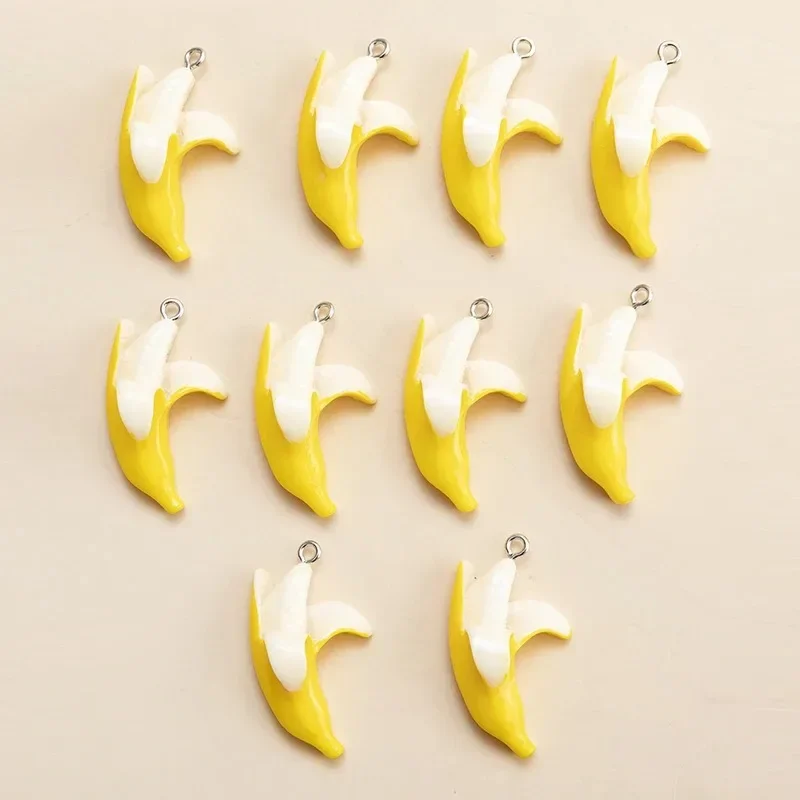 10Pcs/Lot Mini Fruit Simulated Banana Resin Pendants Sweet Charms Handmade Craft Supplies For Necklaces Keychains Jewelry Making