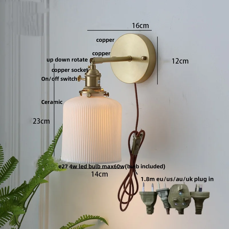 IWHD Plug In LED Wall Lights Bedroom Hallway Porch Nordic Modern Simple Ceramic Knob Switch Bathroom Mirror Light Aplique Pared