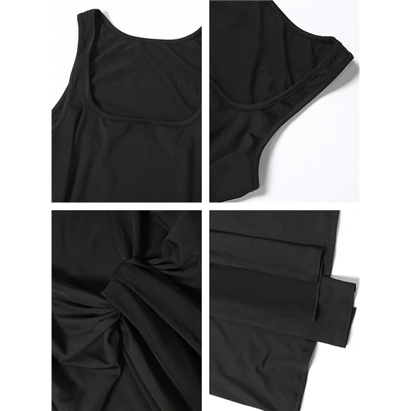 A18P-Vestido sin mangas con cuello cuadrado de verano para mujer, vestidos largos ajustados con doble forro sexy