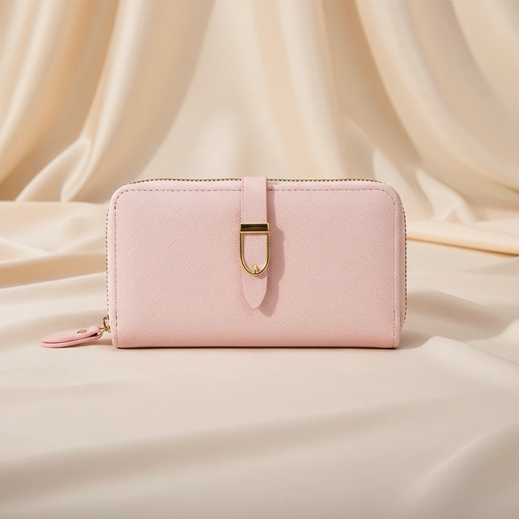 Women Long Wallet Korean Minimalist Design Solid Color Handheld Zipper Coin Purse With Multiple Compartments