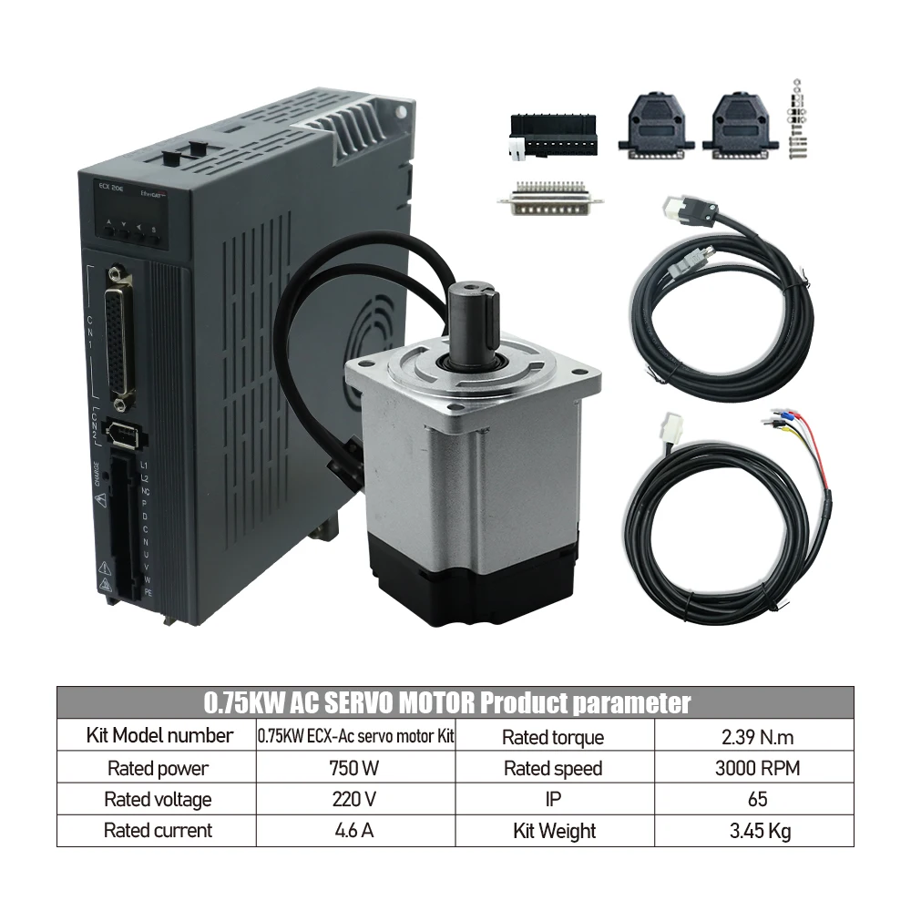 Servo Motor 750w Servo Driver 17bit Absolute Encoder AC 220V 2.39Nm Support EtherCAT Pulse Analog signals For CNC Engraver