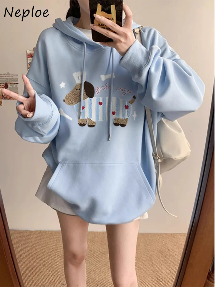 

Neploe Fashion Cute Cartoon Cotton Coat Women 2024 Autumn Winter New Thicked Warm Sweatshirts Y2k Long Sleeve Loose Tops Women