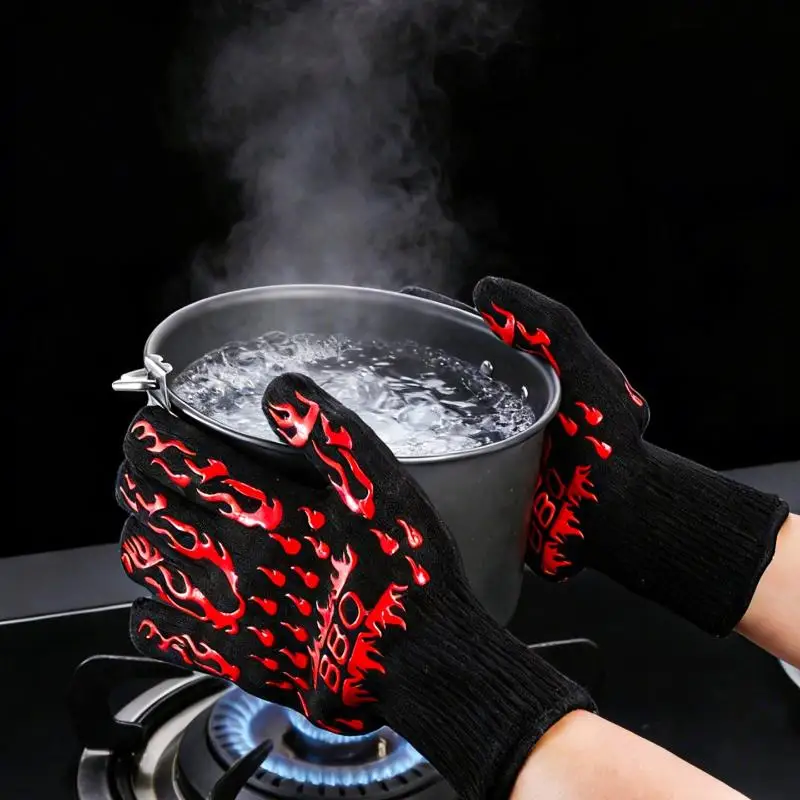 BBQ Gloves Non Slip Silicone Oven Gloves Fireproof Heat Resistant Cut Resistant Mitts Kitchen Gloves For Cooking