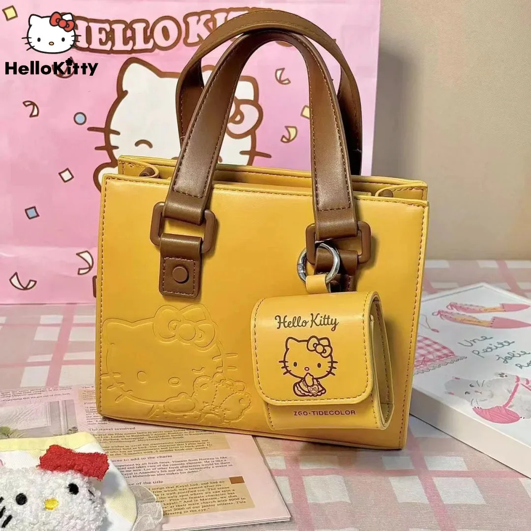 Sanrio Hello Kitty Handtas Mode Hoge Textuur Handtas Messenger Bag Y2k Leuke Tassen Pu Lederen Tote Veelzijdige Crossbody Tas