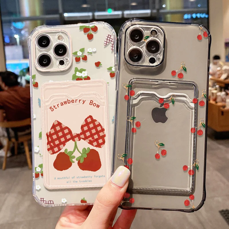 Funda de teléfono transparente con ranura para tarjetas para iPhone 17 11 13 15 14 12 16 Pro Max 17 Air 8 7 Plus XR XS SE, funda suave tipo billetera