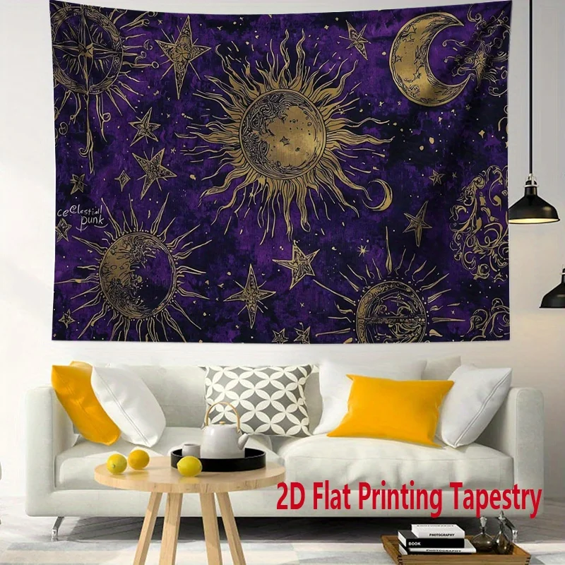Boho Celestial Astrology Tapestry Wall Hanging Deep Space Sun Moon Cosmic Nebula Polyester Decor Print Canvas